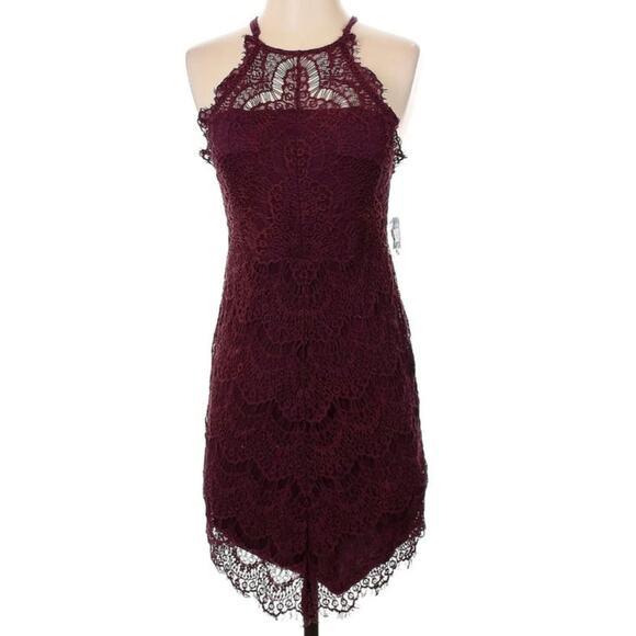 NWT Free People She's Got It Red Merlot Lace Mini Dress - Picture 2 of 6